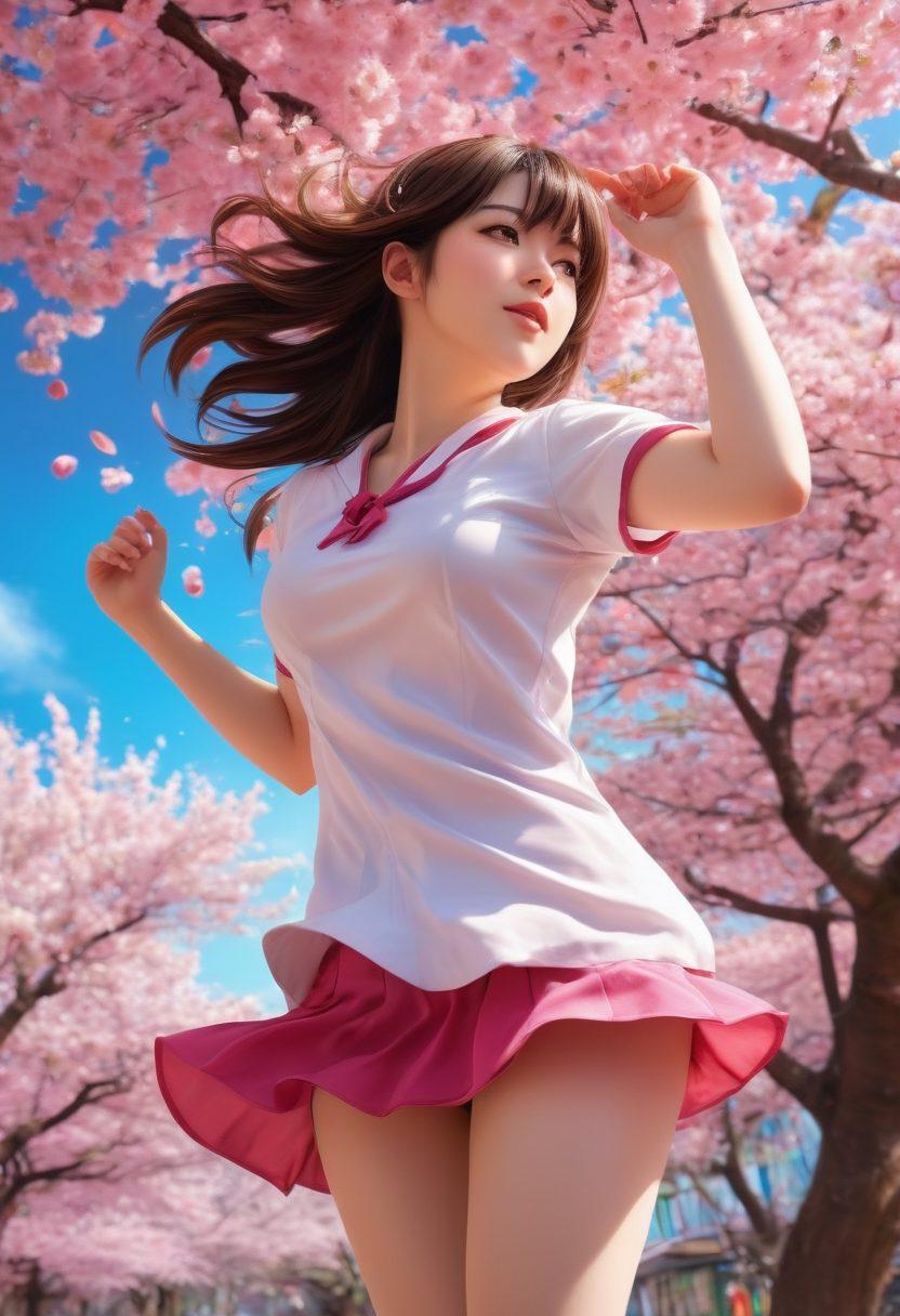A captivating scene featuring a diverse group of anime characters in a colorful comic-style setting, each character representing different genres of hentai. Display various manga covers in the background, showcasing vibrant artwork and unique styles. Include playful elements like cherry blossom petals swirling in the air, creating an inviting and whimsical atmosphere. Super-realistic. Vibrant colors. 3D.